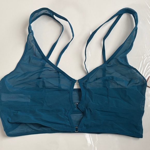 NWOT COLSIE Sheer Mesh Teal Blue Bralette - Lightweight w/ Gold Ring Keyholes - Picture 3 of 5